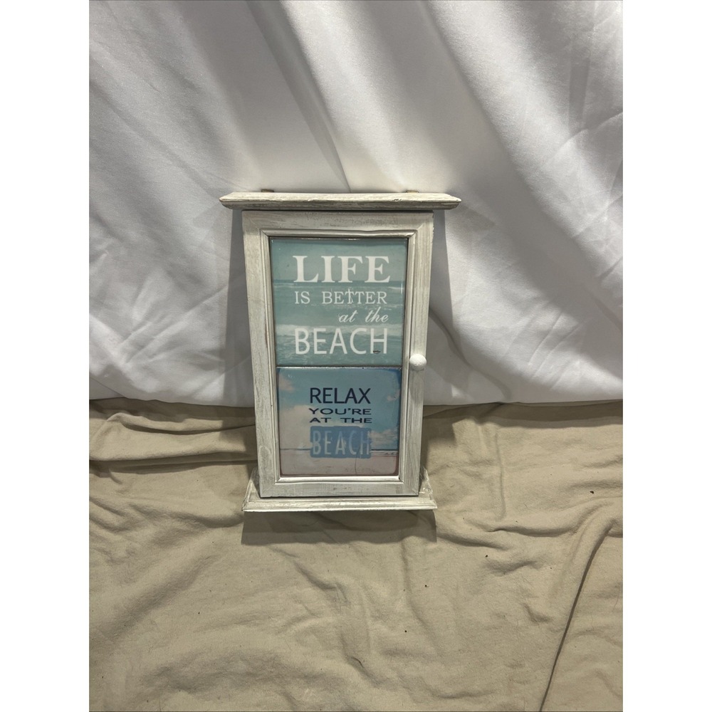 Beach Theme Key Holder for Wall, Decorative Wooden Mail Organizer with Shelf ...